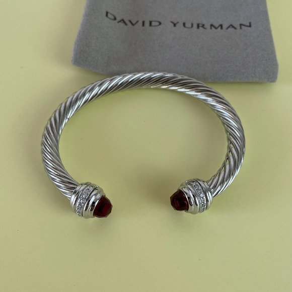 Cable Classics Bracelet in Sterling Silver with Garnet and Pavé Diamonds M - Picture 1 of 6